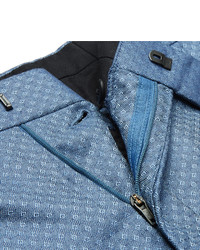 Richard James Blue Slim Fit Super 130s Silk And Wool Blend Jacquard Suit Trousers