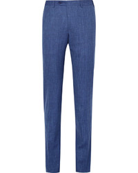 Canali Blue Slim Fit Wool Silk And Linen Blend Suit Trousers