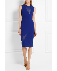 Victoria Beckham Georgette Paneled Wool And Silk Blend Dress Blue