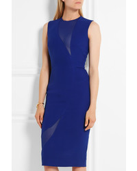 Victoria Beckham Georgette Paneled Wool And Silk Blend Dress Blue