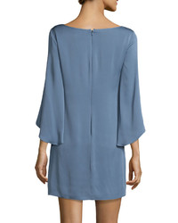 Milly Split Sleeve Silk Crepe Dress Steel Blue