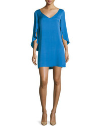 Milly V Neck Butterfly Sleeve Silk Crepe Dress Teal