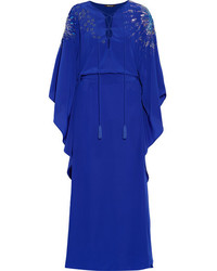 Roberto Cavalli Embellished Silk Crepe De Chine Gown Royal Blue