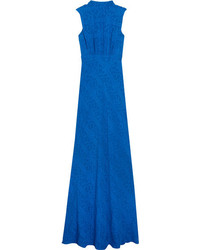 Saloni Fleur Ruched Fil Coup Silk Gown Blue