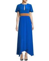 Diane von Furstenberg Flutter Sleeve Split Front Silk Evening Gown