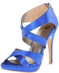 Blue Silk Heeled Sandals