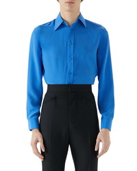 Blue Silk Long Sleeve Shirt