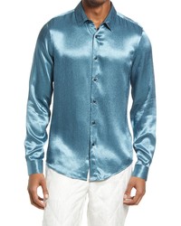 ASOS DESIGN P6 Satin Button Up Shirt In Copper At Nordstrom