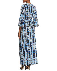 Alexis Millan Silk Maxi Dress Blue Pattern