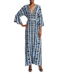 Alexis Millan Silk Maxi Dress Blue Pattern
