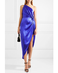 Michelle Mason One Shoulder Asymmetric Silk Satin Midi Dress