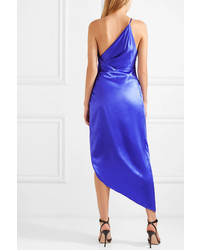 Michelle Mason One Shoulder Asymmetric Silk Satin Midi Dress