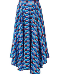Blue Silk Midi Skirt