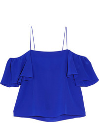 Fendi Off The Shoulder Silk Crepe De Chine Top Cobalt Blue