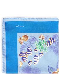 Kiton Tropical Fish Silk Pocket Square Blue