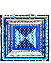 Diane von Furstenberg Silk Square Dot Bands Scarf Blue