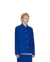 Fumito Ganryu Blue Silk Coach Shirt Jacket