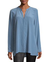 Eileen Fisher Long Sleeve Silk Crepe De Chine Boyfriend Shirt