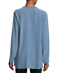 Eileen Fisher Long Sleeve Silk Crepe De Chine Boyfriend Shirt Plus Size