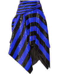 Proenza Schouler Asymmetric Sequined Silk Wrap Midi Skirt Indigo