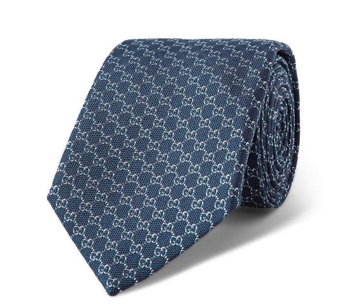 Gucci Monogram Print Tie in Blue for Men