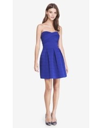 Express Blue Elastic Fit And Flare Dress