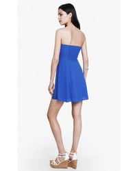 Express Blue Strapless Crepe Fit And Flare Dress