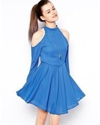 Glamorous Cold Shoulder Skater Dress Blue