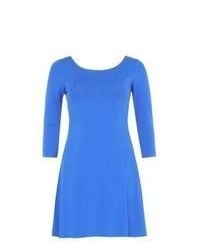 New Look Blue 34 Sleeve Round Neck Skater Dress