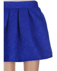 Romwe Embroidered Blue Skater Skirt