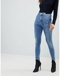 ASOS DESIGN Asos Ridley High Waist Skinny Jeans With Deconstructed Styling In Bennu Vintage Mid Wash