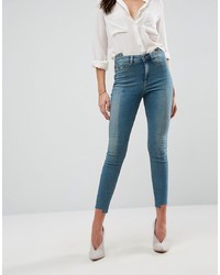ASOS DESIGN Asos Ridley High Waist Skinny Jeans With Seamed Split Front In Chayne Green Cast
