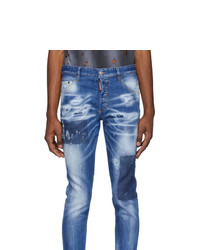 DSQUARED2 Blue Bleached Holes Skinny Dean Jeans