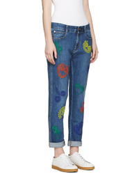 Stella McCartney Blue Embroidered Skinny Boyfriend Jeans