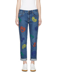 Stella McCartney Blue Embroidered Skinny Boyfriend Jeans