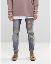 Asos Brand Super Skinny Jeans With Rips In Biker Style
