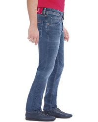 Stefano Ricci Contrast Stitch Skinny Denim Jeans Light Wash Bluered