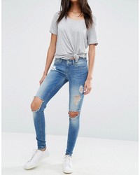 Only Coral Skinny Jeans With Big Holes Length 30
