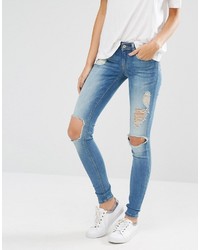 Only Coral Skinny Jeans With Big Holes