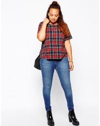 Asos Curve Lisbon Mid Rise Skinny Jean In Busted Blue