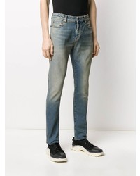 Off-White Distressed Diagonal Stripes Skinny Jeans