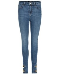 Anthony Vaccarello Embellished High Rise Skinny Jeans