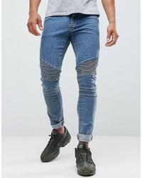 ASOS DESIGN Extreme Super Skinny Biker In Smokey Blue