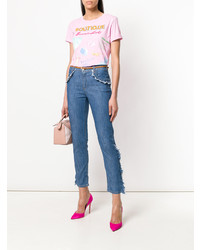 Boutique Moschino Frayed Ruffle Trim Jeans