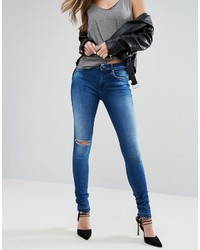 Replay Joi High Rise Skinny Jeans With Released Frayed Hem