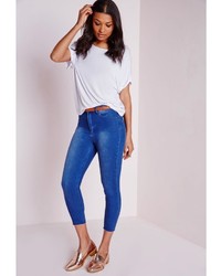 Missguided Cropped High Waist Raw Hem Skinny Jeans Antique Blue