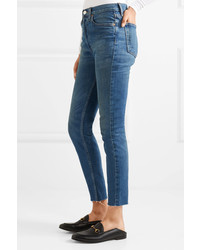 RE/DONE Originals High Rise Ankle Crop Frayed Skinny Jeans Blue