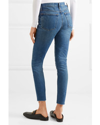 RE/DONE Originals High Rise Ankle Crop Frayed Skinny Jeans Blue