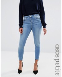 Asos Petite Petite Ridley Skinny Jeans In Akira Bright Wash With Stepped Hem