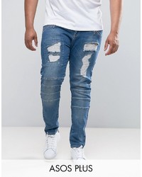 Asos Plus Skinny Jeans In Biker Style With Rips